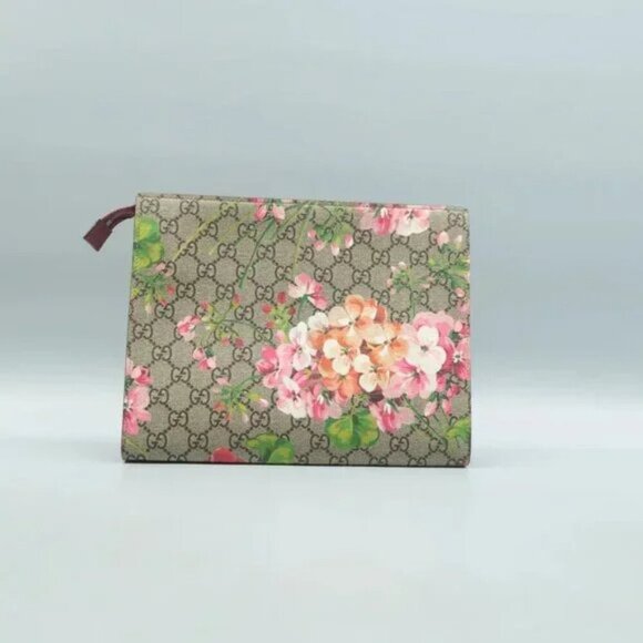 100% Authentic GUCCI Blooms Brown Canvas Clutch Bag 550-091724 - Picture 2 of 12